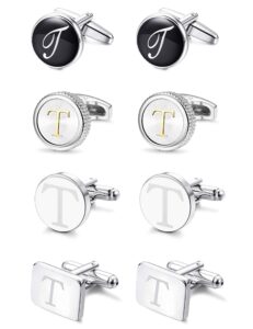 loyallook 4pairs men's initial letter t shirts cufflinks engraved shirt cufflink alphabet set fashion dazzle tuxedo cufflinks business wedding father's daygift