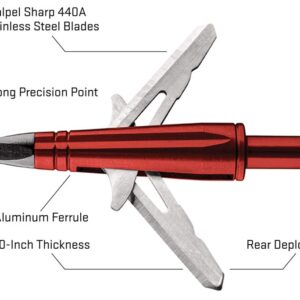 TenPoint EVO-X CenterPunch Broadhead, Red - Pack of 3 - 100-Grain, Rear-Deploying Design