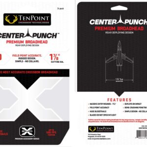 TenPoint EVO-X CenterPunch Broadhead, Red - Pack of 3 - 100-Grain, Rear-Deploying Design