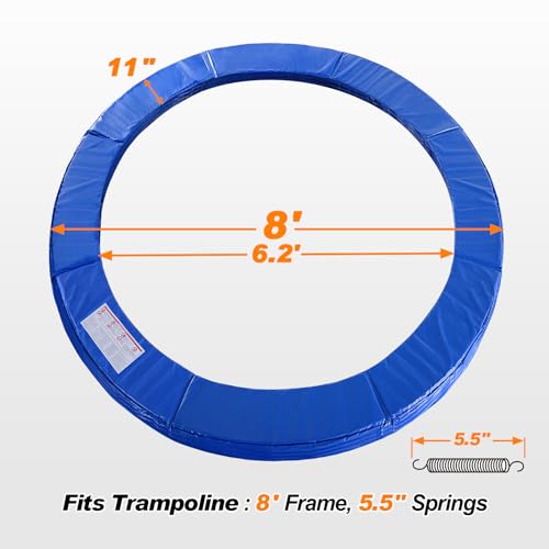 ExacMe Trampoline Pad Replacement Round Safety Spring Cover, No Hole for Pole (Blue, 8 Foot)