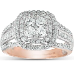 1 1/10 ct diamond cushion halo multi row engagement ring wedding set rose gold - size 6