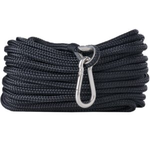 rainier supply co. boat anchor line - 50 ft x 3/8 inch anchor rope - double braided nylon anchor boat rope with 316ss thimble and heavy duty marine grade snap hook - black