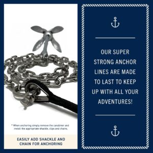 Rainier Supply Co. Boat Anchor Line - 50 ft x 3/8 inch Anchor Rope - Double Braided Nylon Anchor Boat Rope with 316SS Thimble and Heavy Duty Marine Grade Snap Hook - Black