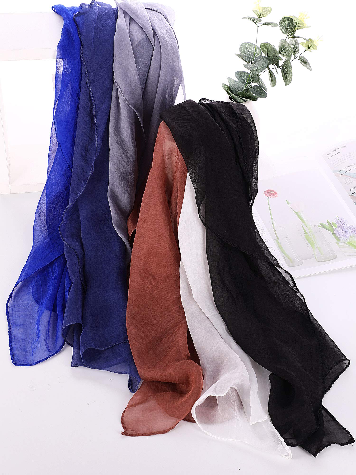 Boao 6 Pieces Chiffon Scarf 1950s Square Scarf Neck Head Scarfs Vintage Soft Scarf Polyester Scarves for Women Girl Lady (Black, Navy, Royal Blue, Coffee, Gray, White)