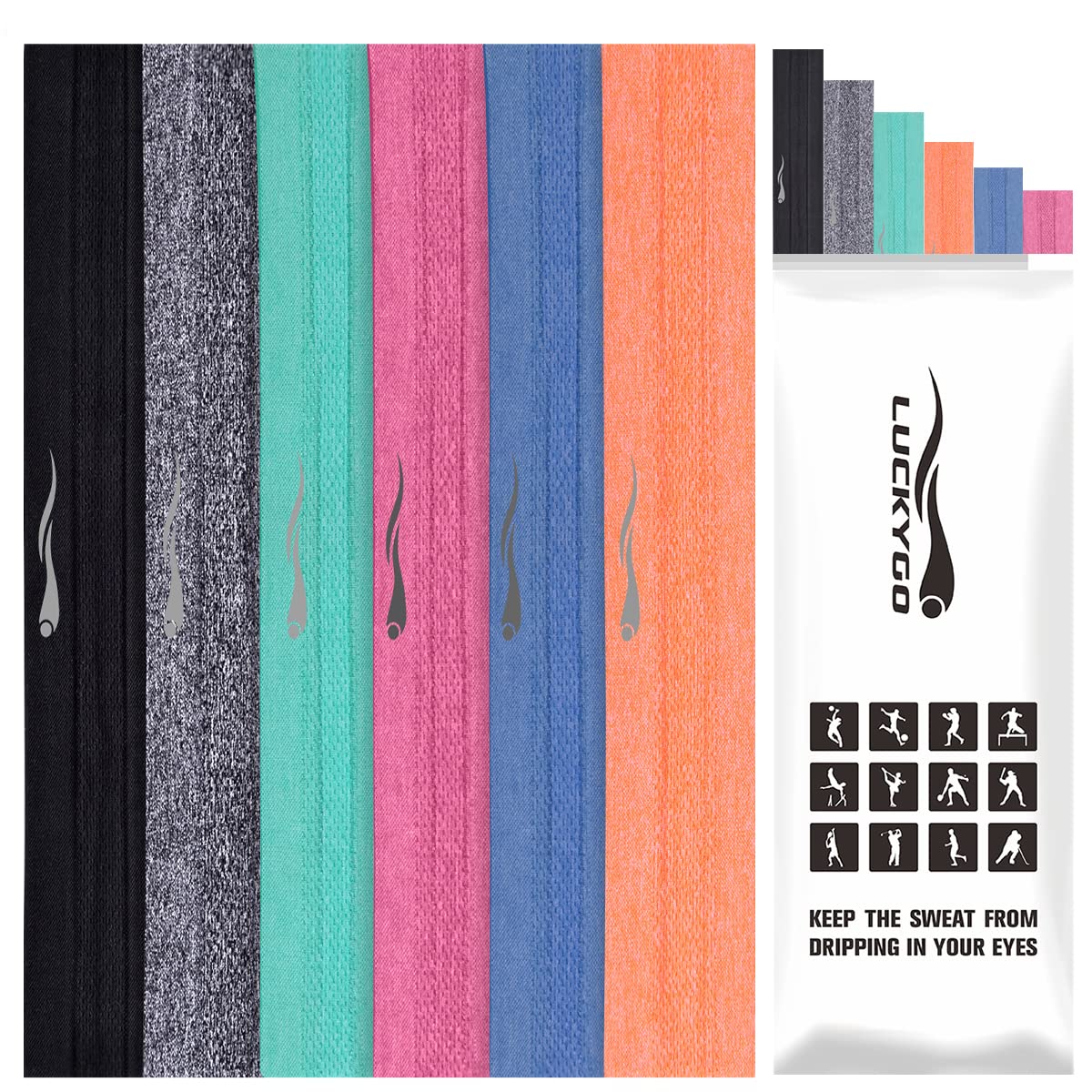 Headbands Sweatbands for Women Men│Super Absorbent Sports Headband │ Nonslip Stretchy Sweat Bands Headbands │Soft Workout Head Bands Hairband Sweatband for Fitness Exercise