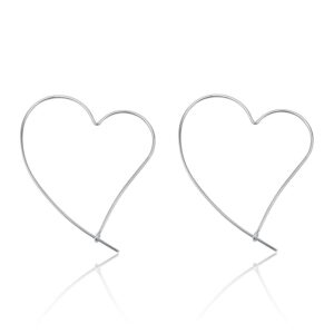 925 sterling silver big large heart hoop earrings threader earrings for women thin wire lightweight 50mm for women