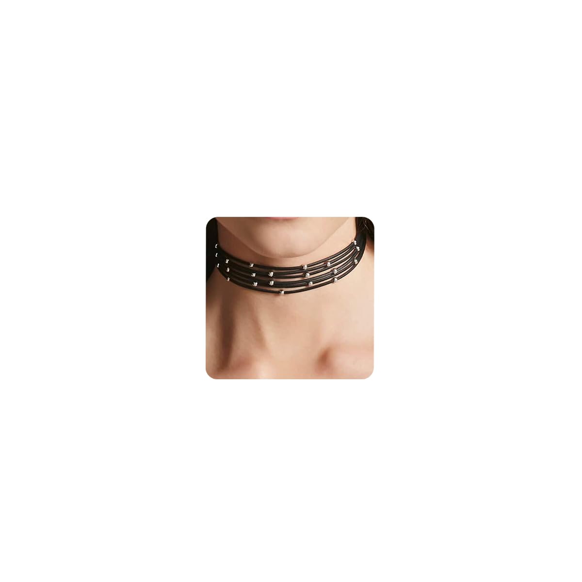 Aimimier Bohemia Layered Choker Necklace Black Leather Choker with Silver Beads Multilayer Collar Necklace for Women