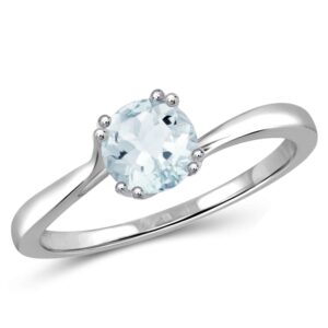 JEWELEXCESS Aquamarine Ring March Birthstone Jewelry – 0.40 Carat Aquamarine Sterling Silver Ring Jewelry– Gemstone Rings with Hypoallergenic Sterling Silver Band