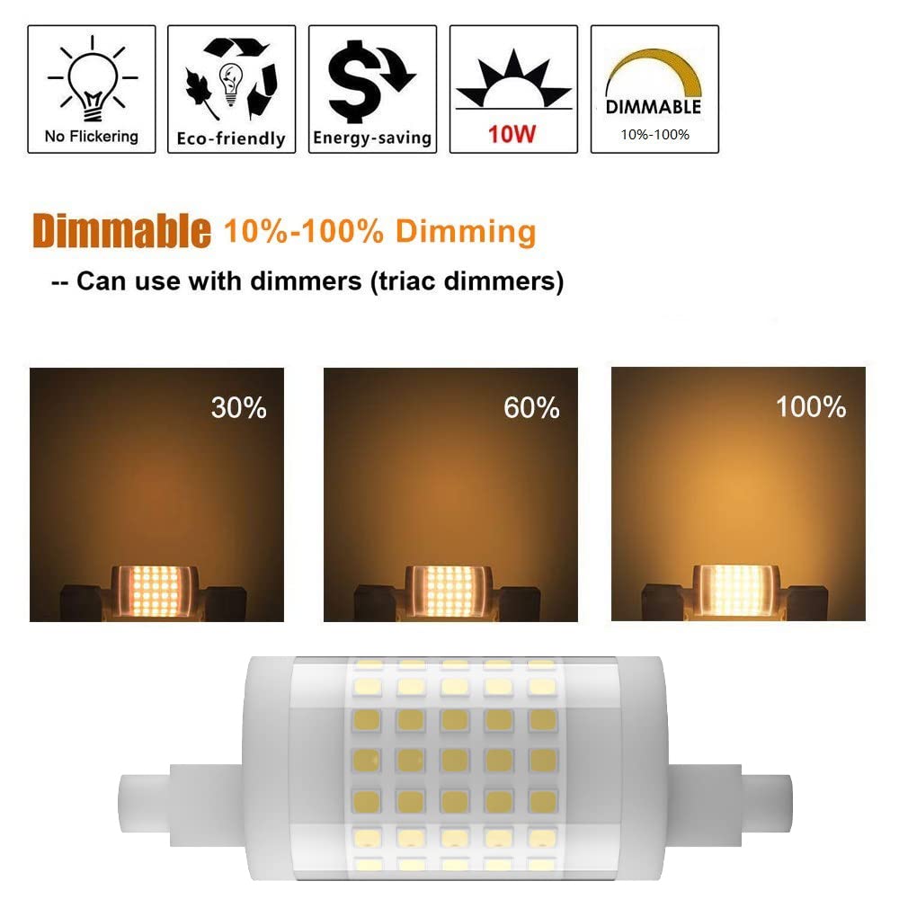 Familite R7S LED Bulb 78MM, 10W Dimmable J78 Flood Light, 100W Halogen T3 Replacement, Warm White 3000K, Pack of 2