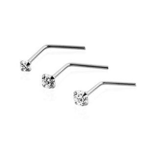 kuyiuif 3 piece pack of 9ct solid white gold claw set cz crystal stone 22 gauge l shape nose stud