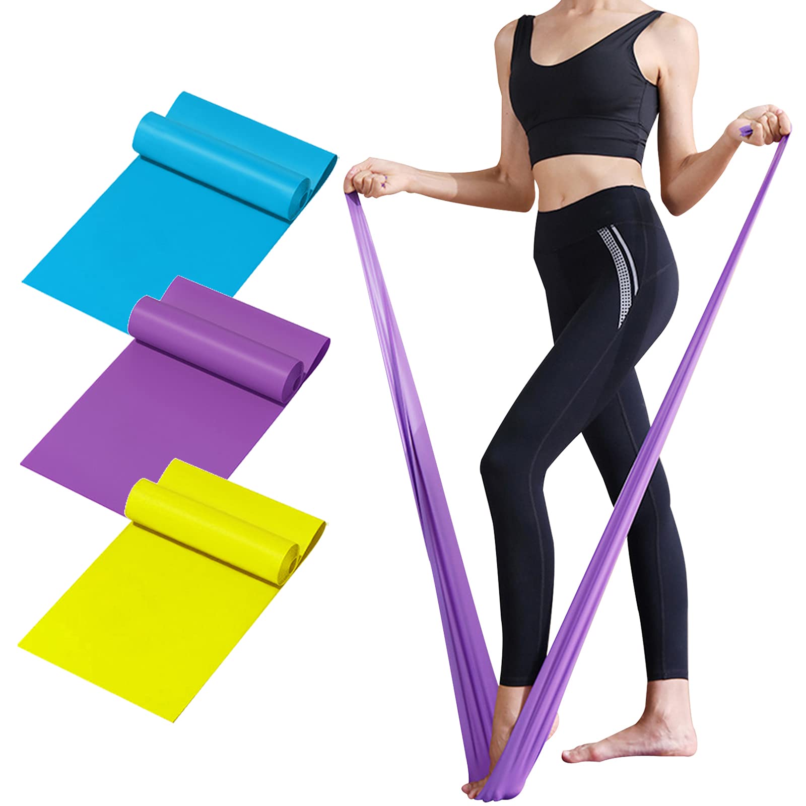 GOAITOU Resistance Bands Set of 3 Elastic Exercise Bands, Workout Band for Physical Therapy, Recovery, Yoga, Pilates, Strength Training