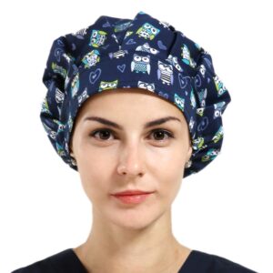 1pc women's bouffant scrub cap for long hair ladies, owls, free size