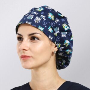 1pc Women's Bouffant Scrub Cap for Long Hair Ladies, Owls, Free size