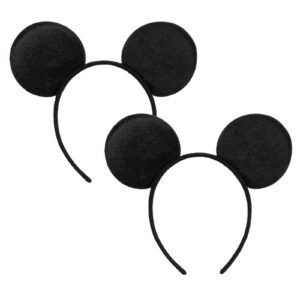 chuangqi mouse ears headband (set of 2), solid black ears for boy & girl birthday party, party favors