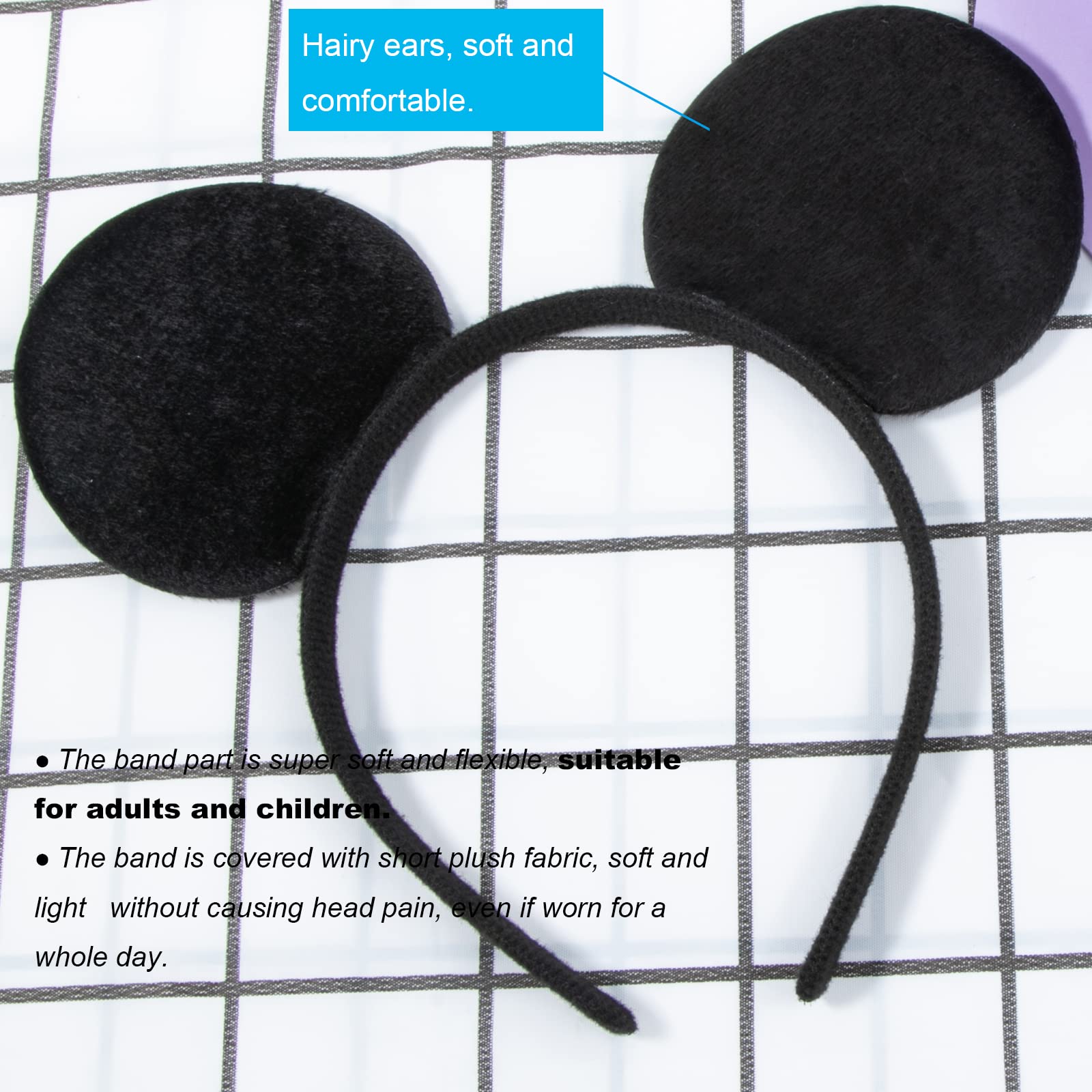 CHuangQi Mouse Ears Headband (Set of 2), Solid Black Ears for Boy & Girl Birthday Party, Party Favors