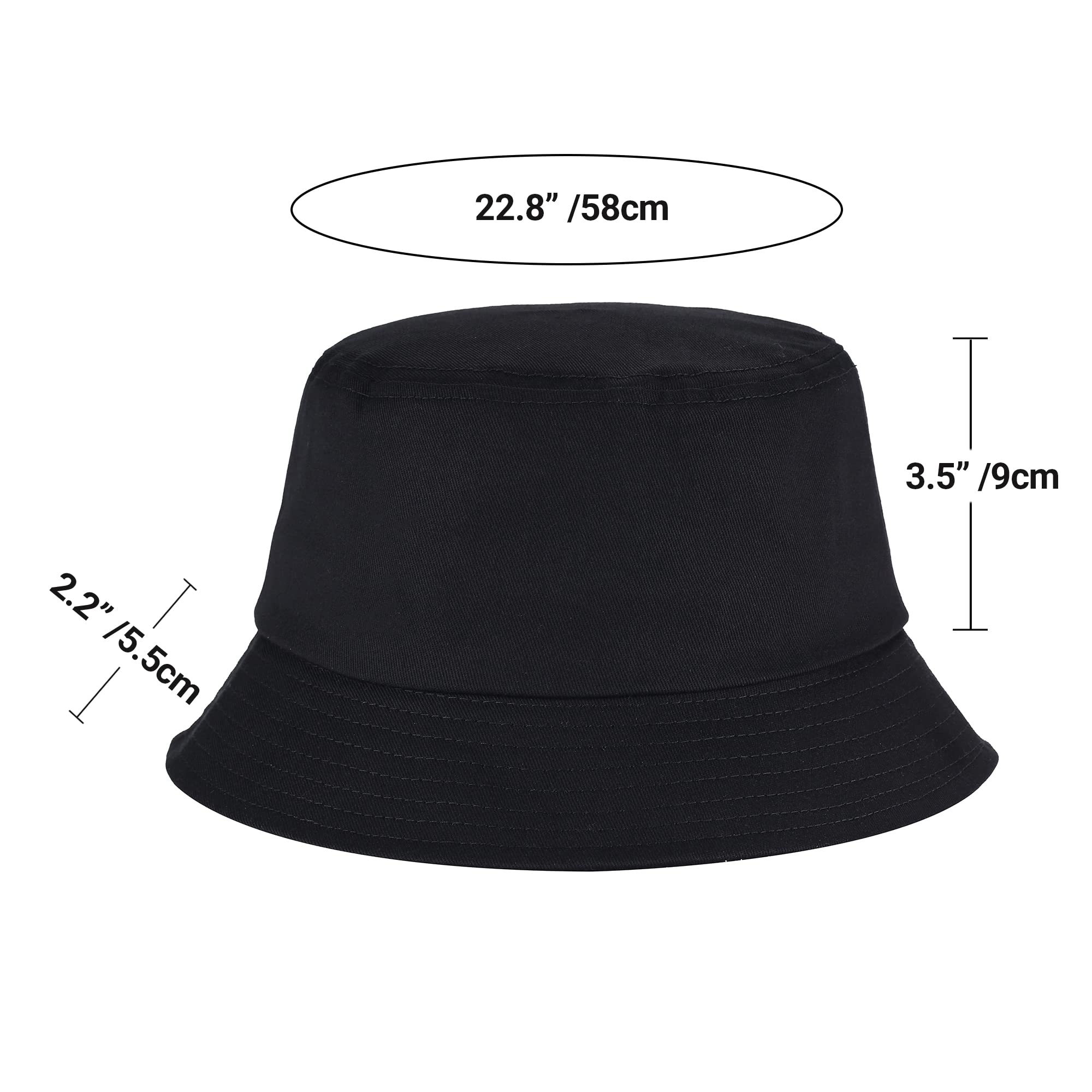 Umeepar Unisex Cotton Packable Bucket Hat Sun Hat Plain Colors for Men Women (1 Plain Black)