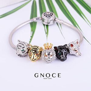 GNOCE Royal Tiger Head Charms for Bracelet S925 Sterling Silver Animal Bead Charm Tiger Punk Rock Pendant Charms for Women Men Necklace