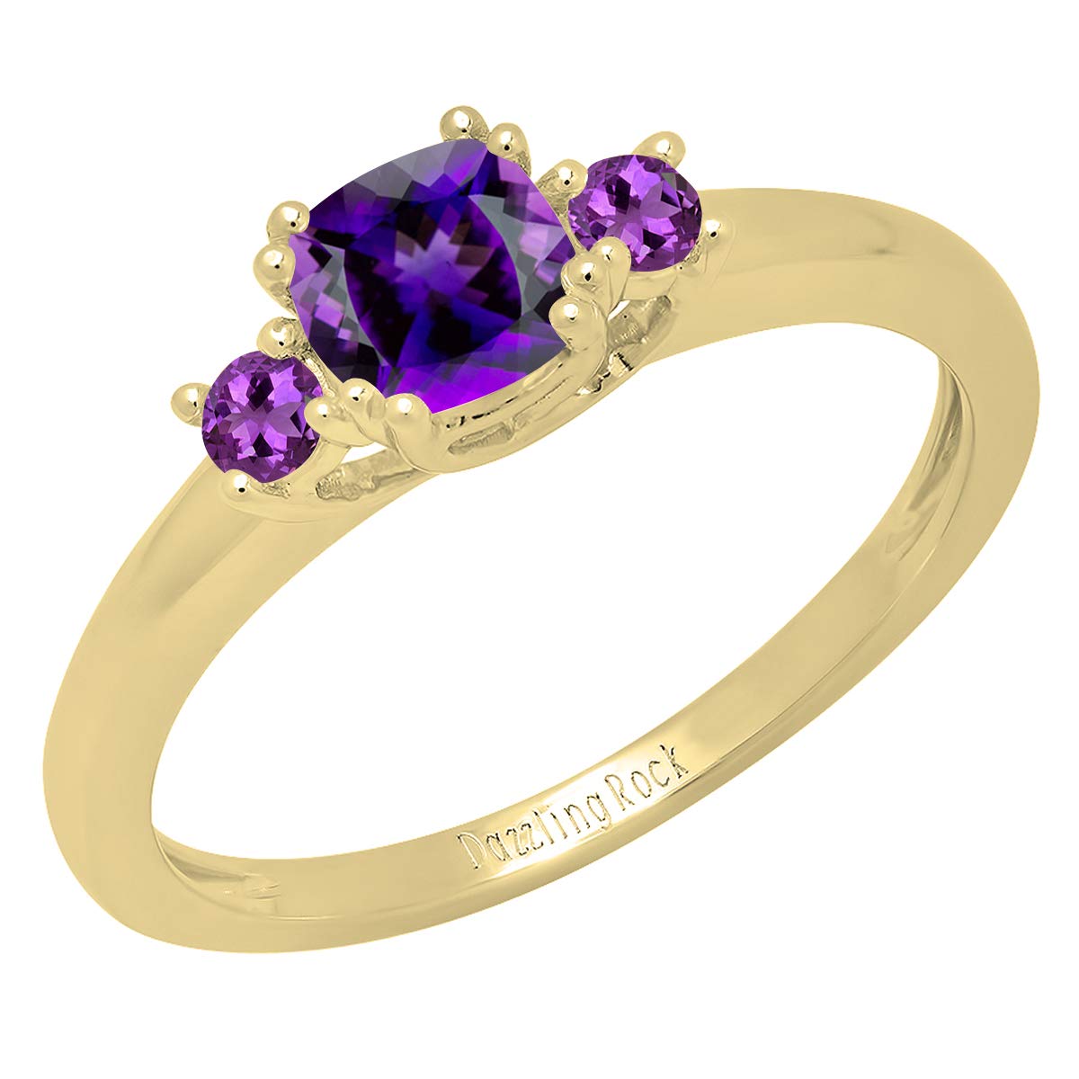 Dazzlingrock Collection 18K Yellow Gold 5 MM Cushion & Round Amethyst Ladies Bridal 3 Stone Engagement Ring (Size 9)