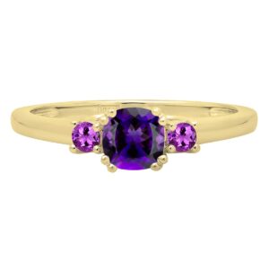 Dazzlingrock Collection 18K Yellow Gold 5 MM Cushion & Round Amethyst Ladies Bridal 3 Stone Engagement Ring (Size 9)