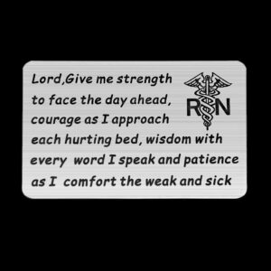 HOLLP Nurse Prayer Wallet Card Lord Give Me Strength Courage Wisdom Patience Gift for Nurse Nursing School Graduation Gift RN Jewelry (Silver)