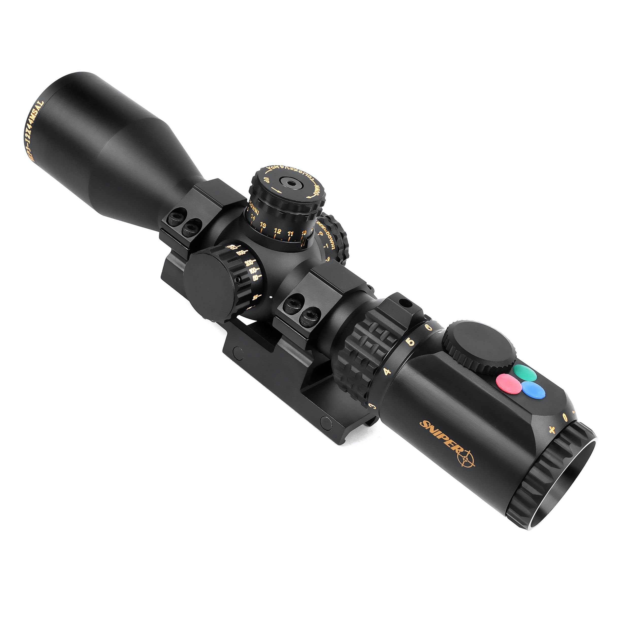 WKP3-12X44SAL Compact Hunting Scopes Side Parallax Adjustment Red/Green/Blue Illuminated Scope 7" Long Eye Relief