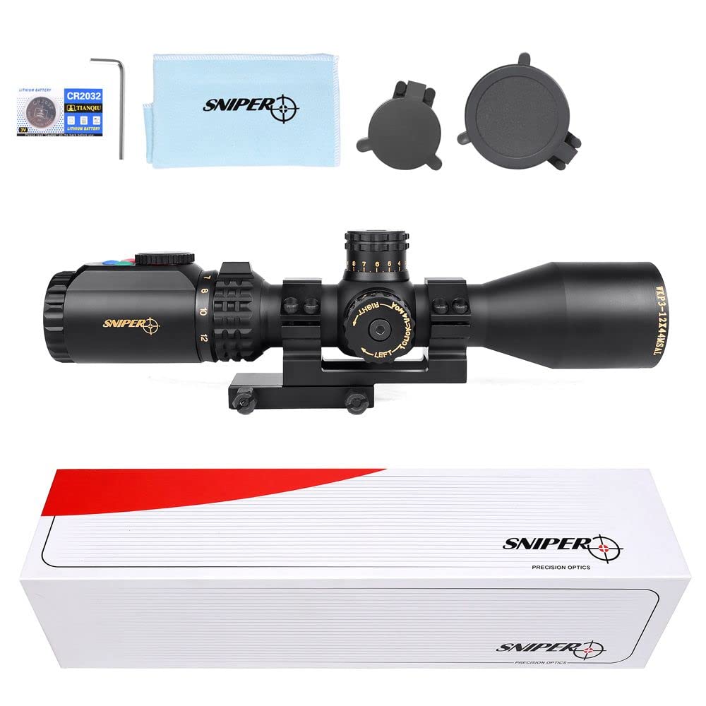 WKP3-12X44SAL Compact Hunting Scopes Side Parallax Adjustment Red/Green/Blue Illuminated Scope 7" Long Eye Relief