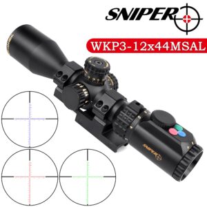 WKP3-12X44SAL Compact Hunting Scopes Side Parallax Adjustment Red/Green/Blue Illuminated Scope 7" Long Eye Relief