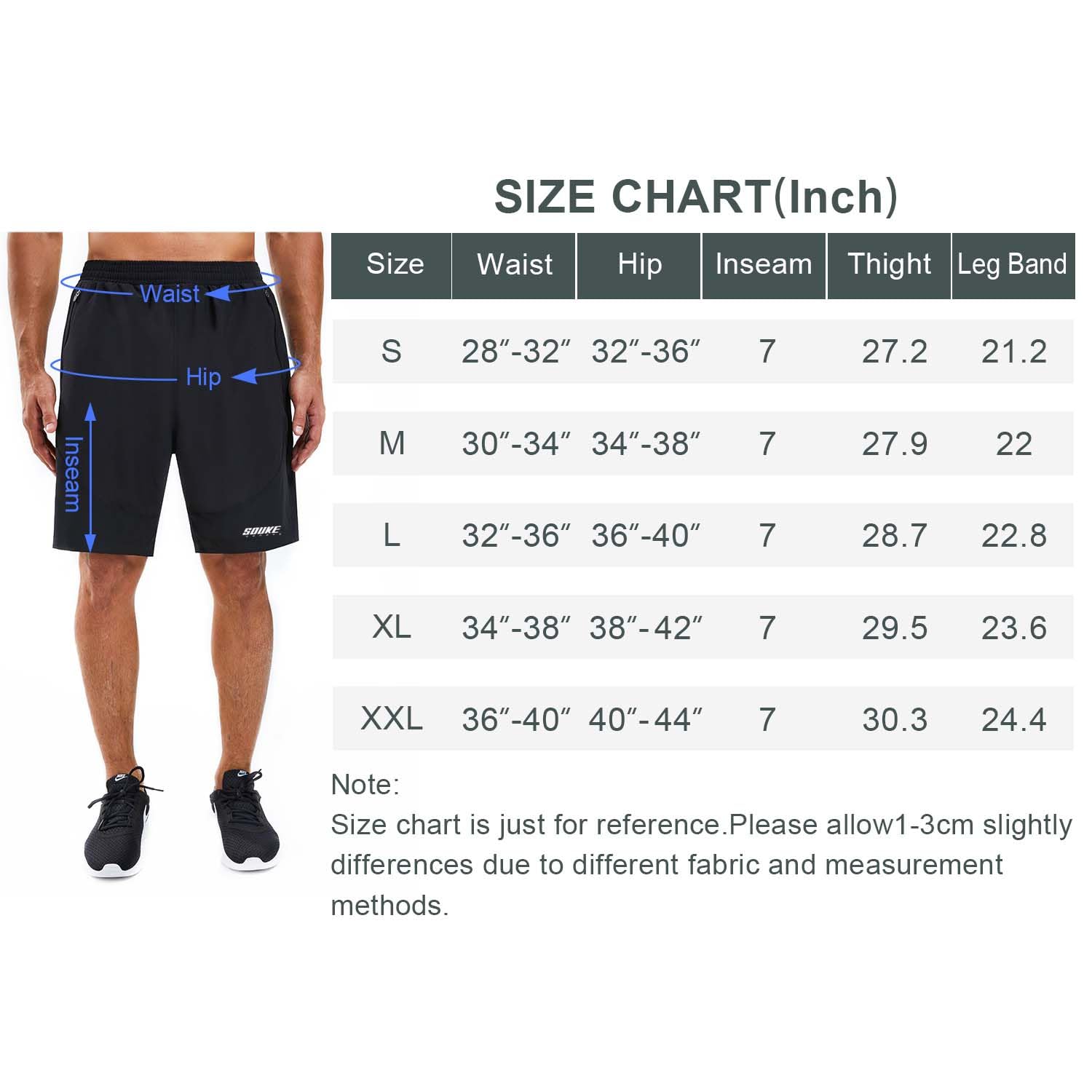 Souke Sports Men's Workout Running Shorts Quick Dry Athletic Performance Shorts Black Liner Zip Pockets