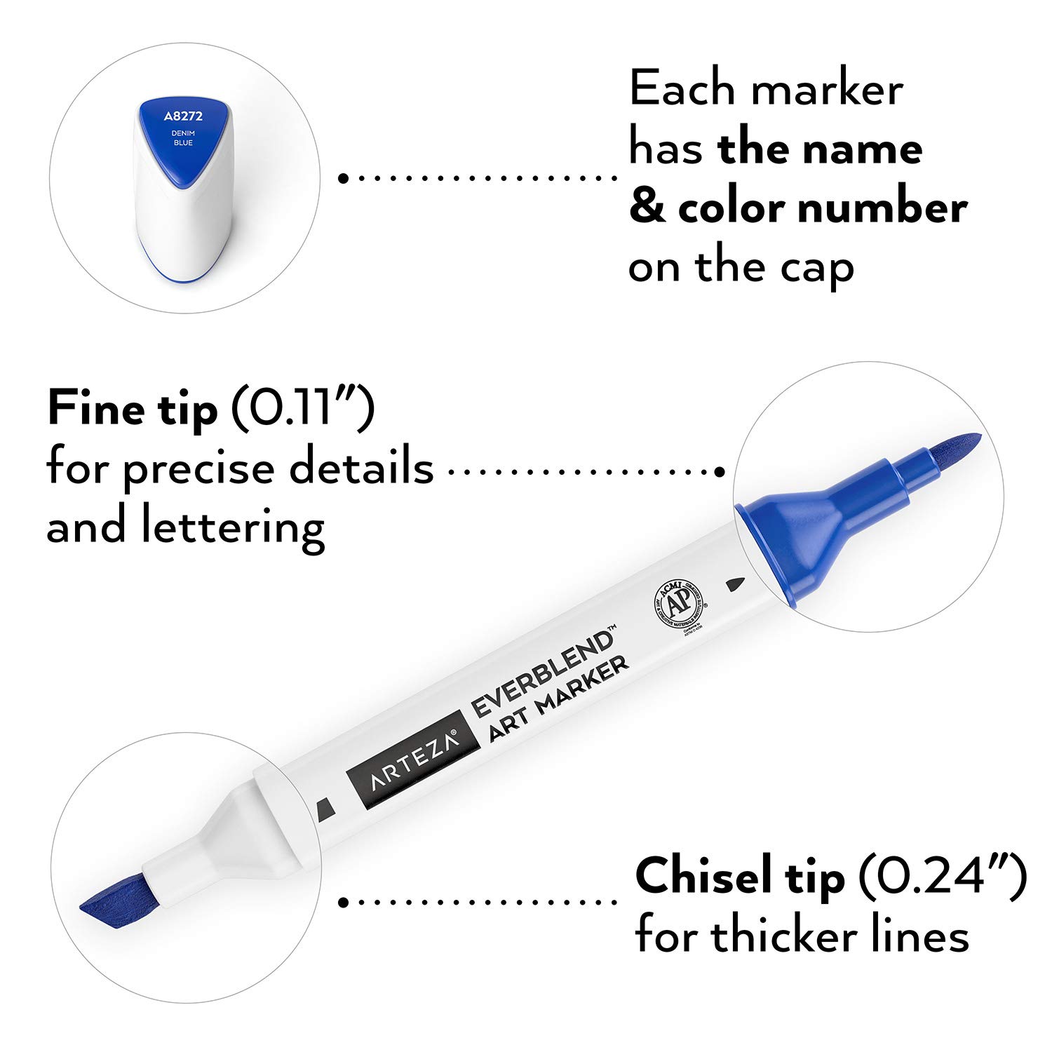 ARTEZA Alcohol Markers Set of 60 Colors, EverBlend Dual Tip Markers for Artists in 72-Slot Art Case, Fine and Broad Chisel Nib