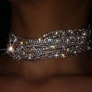 Nicute Layered Rhinestone Choker Sparkly Crystal Necklace Diamond Statement Necklace Jewelry for Women (Silver)