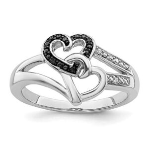 925 Sterling Silver Black White Diamond Heart Love Ring size 7