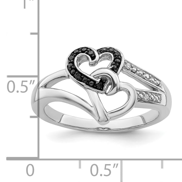 925 Sterling Silver Black White Diamond Heart Love Ring size 7