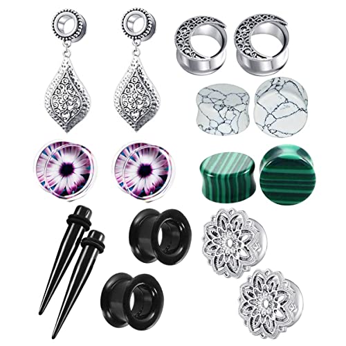 TIANCI FBYJS 8 Pairs Stainless Steel Ear Tunnels Earrings Plugs Dangle Gauges for Women Double Flare Piercing Stretcher Gauges Plugs kit 6mm 2g