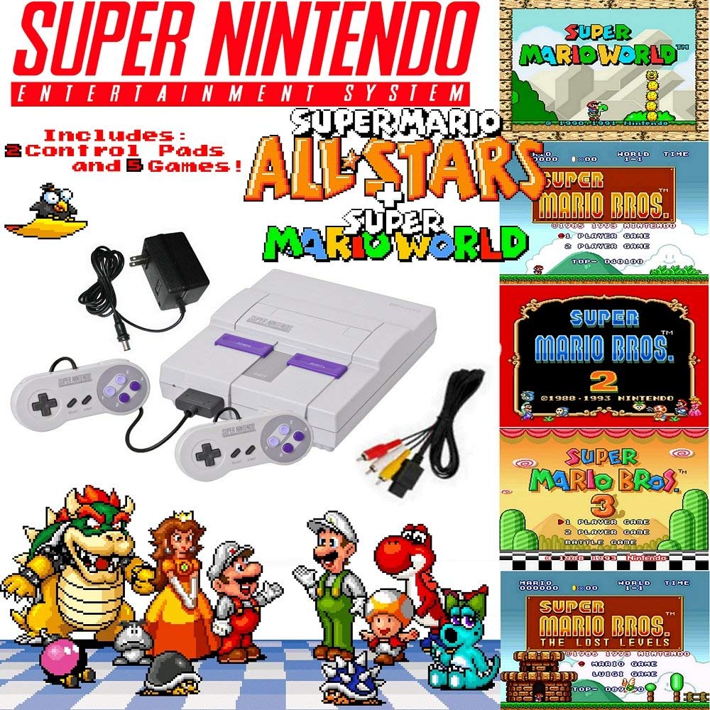 Super NES Mario Set with 5-Game Cartridge (Renewed)