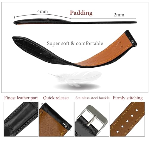 vinacreations 18mm Black Alligator Belly Leather Watch Band Crocodile Strap Men Quick Release Premium Replacement Wristwatch Band Buckle Handmade by Vietnamese DH-01-18MM