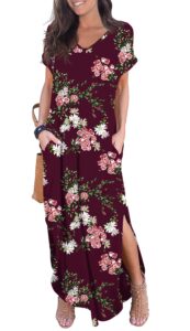 grecerelle women casual sundresses short sleeve shirt dress split maxi long beach dresses travel vacation 2024 summer outfits xl, burgundy