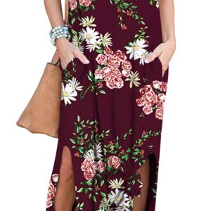 GRECERELLE Women Casual Sundresses Short Sleeve Shirt Dress Split Maxi Long Beach Dresses Travel Vacation 2024 Summer Outfits XL, Burgundy