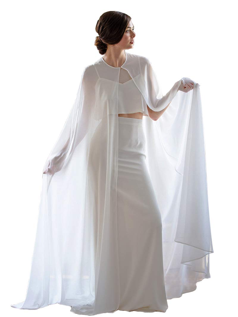 EllieHouse Long Chiffon Bridal Cape Wedding Veil Cloak For Bride White 3M