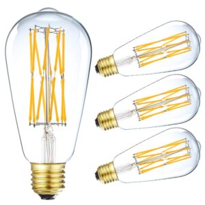 leools vintage led edison bulb dimmable 15w,equivalent 120w, antique style st64 led filament bulbs,1300 lumen,2700k soft warm white, e26 base,4 pack.