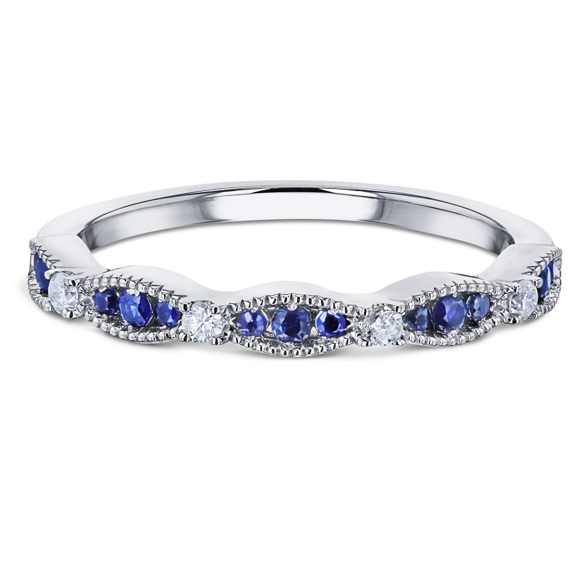 Kobelli Blue Sapphire White Diamond Band - 7.0