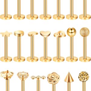 Blulu 20 Pcs 16g Stainless Steel Nose Studs Straight Nose Rings Body Piercing Jewelry 20 Styles for Women Men