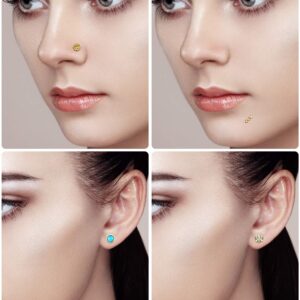 Blulu 20 Pcs 16g Stainless Steel Nose Studs Straight Nose Rings Body Piercing Jewelry 20 Styles for Women Men