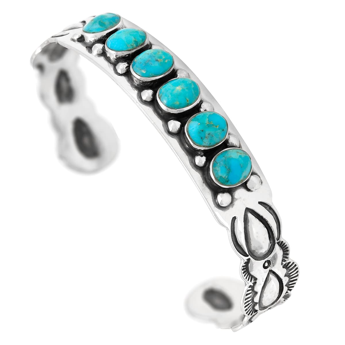 Turquoise Bracelet Sterling Silver 925 Genuine Turquoise Gemstones Cuff Bracelet (Turquoise)