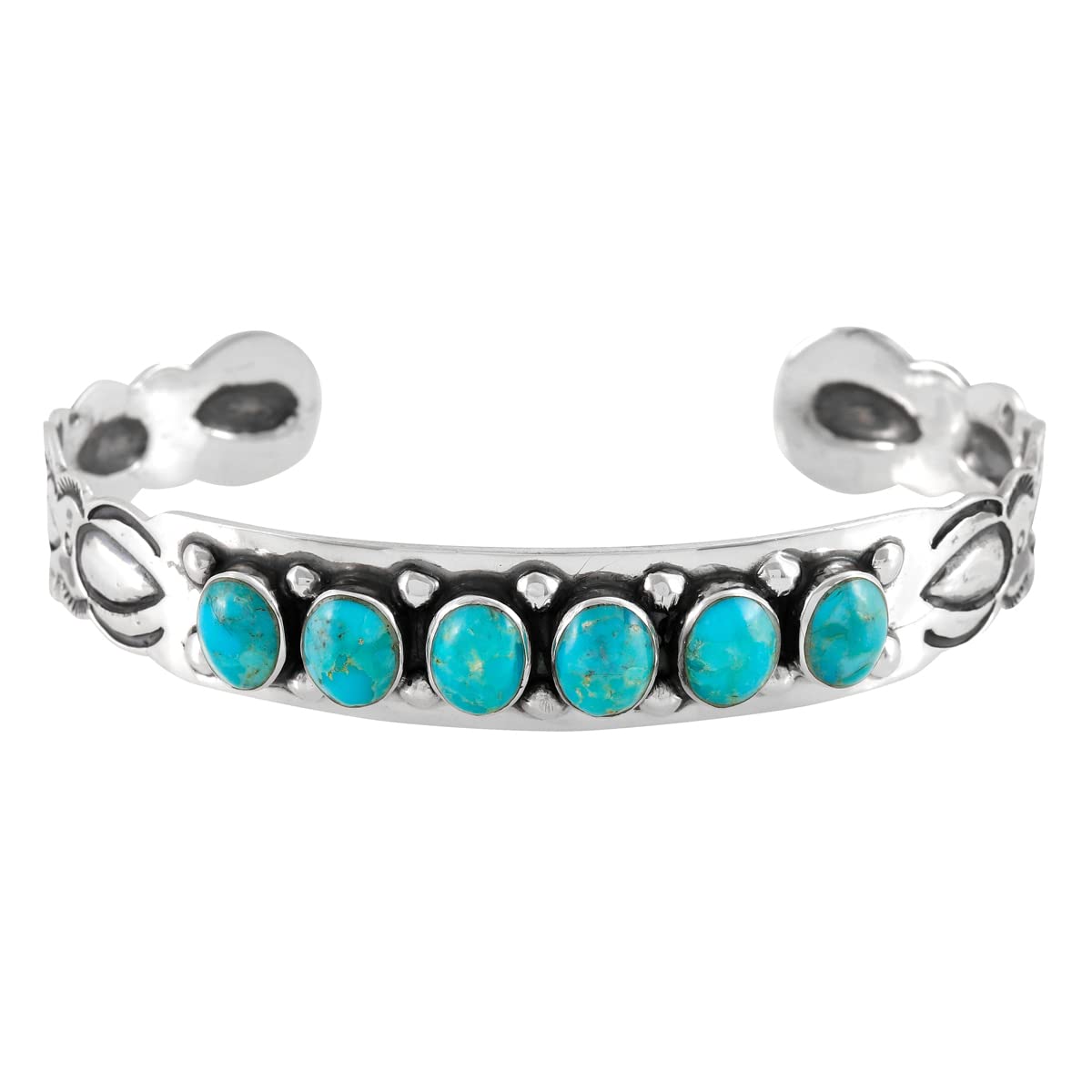 Turquoise Bracelet Sterling Silver 925 Genuine Turquoise Gemstones Cuff Bracelet (Turquoise)