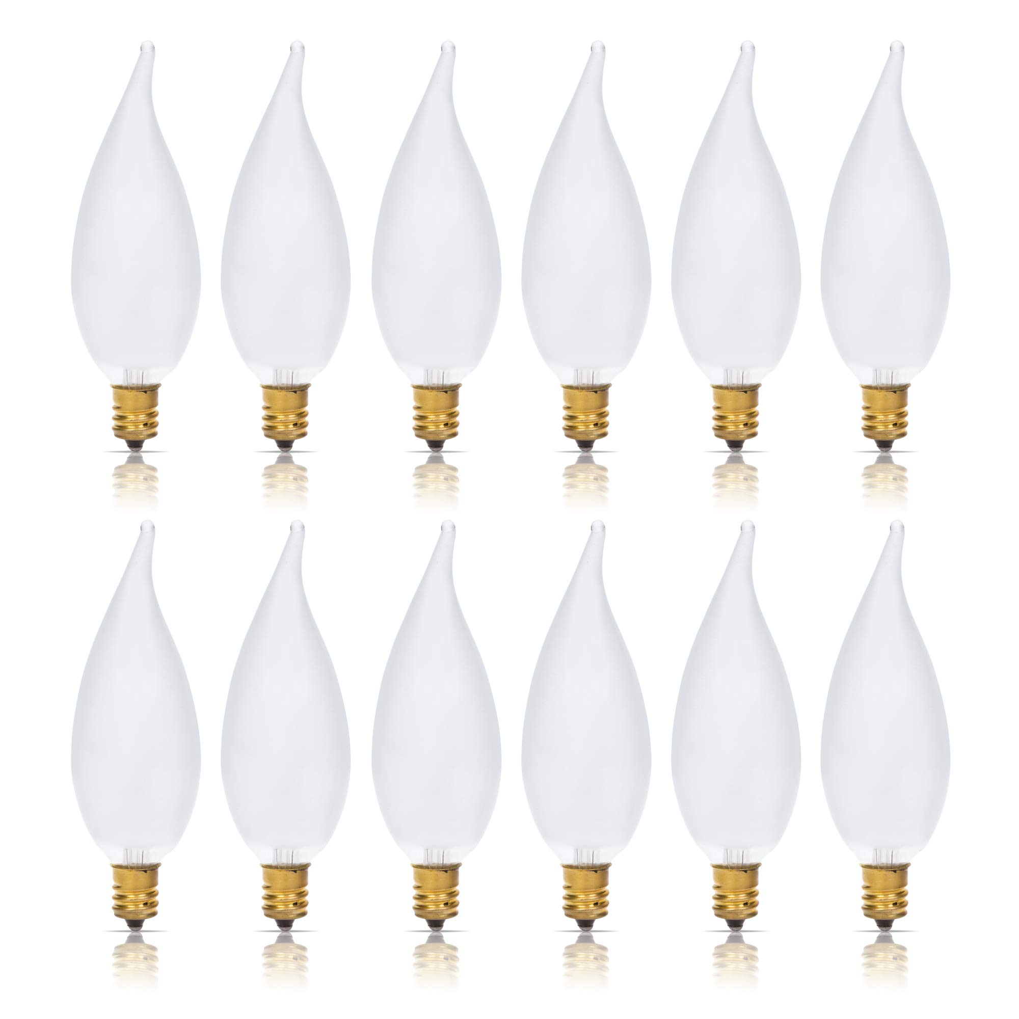 Simba Lighting Candelabra Flame Tip Frosted CA10 40W E12 Base (12 Pack) Decorative Incandescent Light Bulbs 120V for Chandeliers, Ceiling Fan Lights, Pendants, Wall Sconces, Dimmable, Warm White 2700K