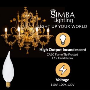 Simba Lighting Candelabra Flame Tip Frosted CA10 40W E12 Base (12 Pack) Decorative Incandescent Light Bulbs 120V for Chandeliers, Ceiling Fan Lights, Pendants, Wall Sconces, Dimmable, Warm White 2700K