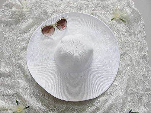 Womens Floppy Straw Hat Wide Brim Foldable Packable Braid Cap UV Protection Summer Gardening Hiking Beach Sun Hat (White)