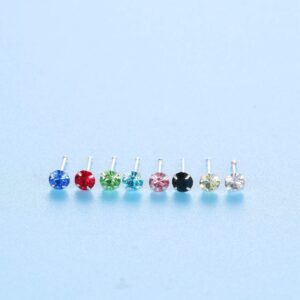 Sllaiss 8Pcs 22G Sterling Silver Nose Rings Studs Pin for Women Men 3MM Mix Color Round Czech Crystal Nose Body Piercing Jewelry