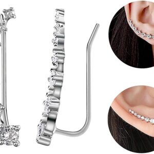 7 Crystals Ear Cuffs Hoop Climber S925 Sterling Silver Earrings Hypoallergenic Earring