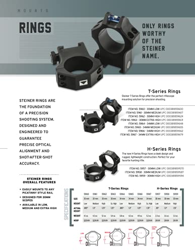 Steiner unisex adult 5958 H-Series Ring, 30mm, 1" H Series Lightweight Ring 30mm Med 1 , Multi, Medium 1.0 US